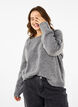 Löst sittande stickad blus med rund hals, Medium Grey Melange, Model image number 0