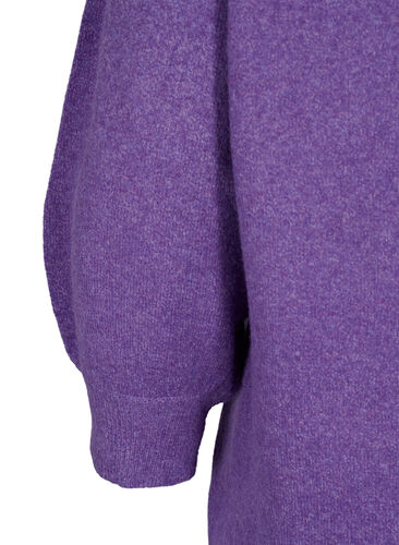 Melerad stickad tröja med 3/4-ärmar, Ultra Violet Mel., Packshot image number 3