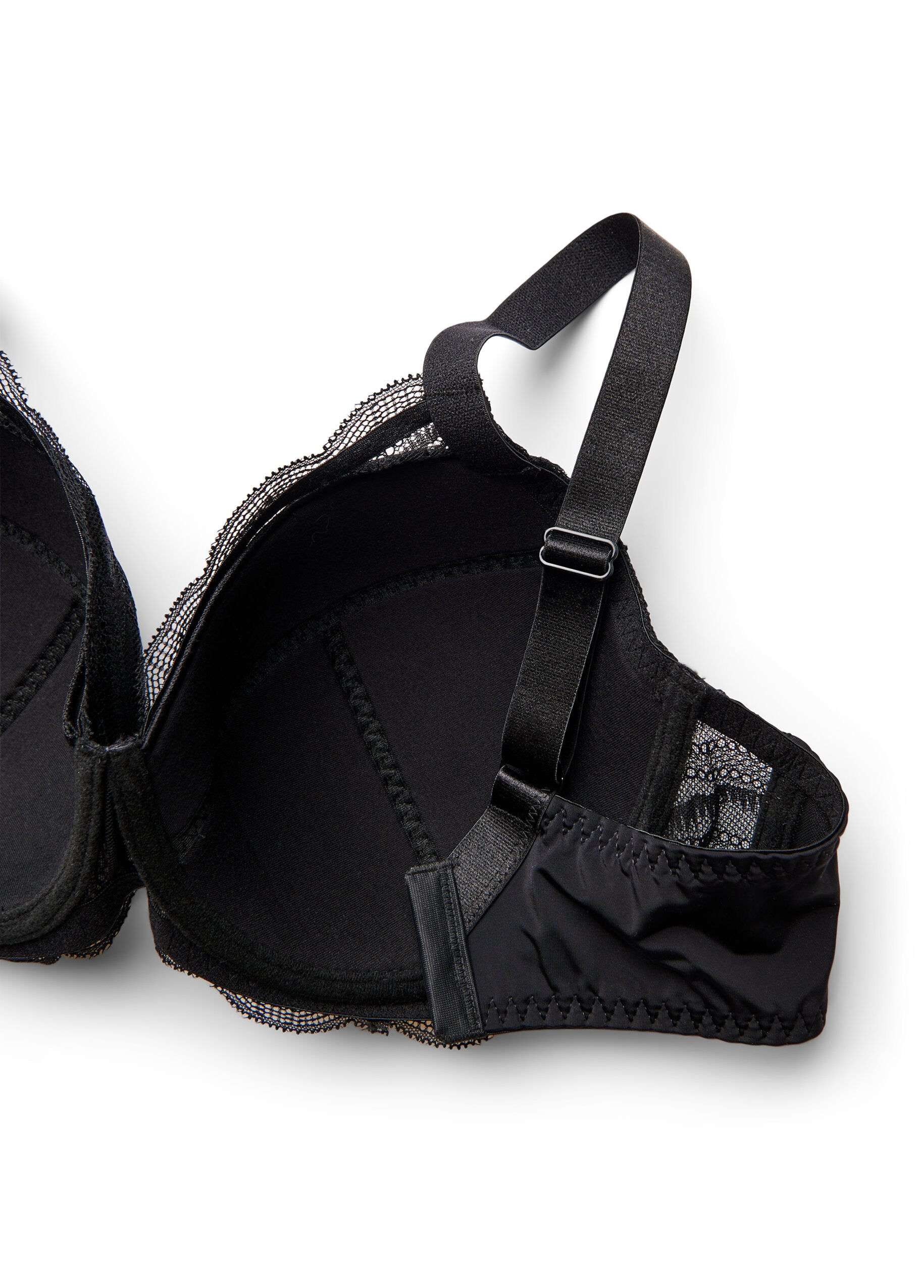 Zizzi Vadderad BH med spets, Svart, Packshot image number 3