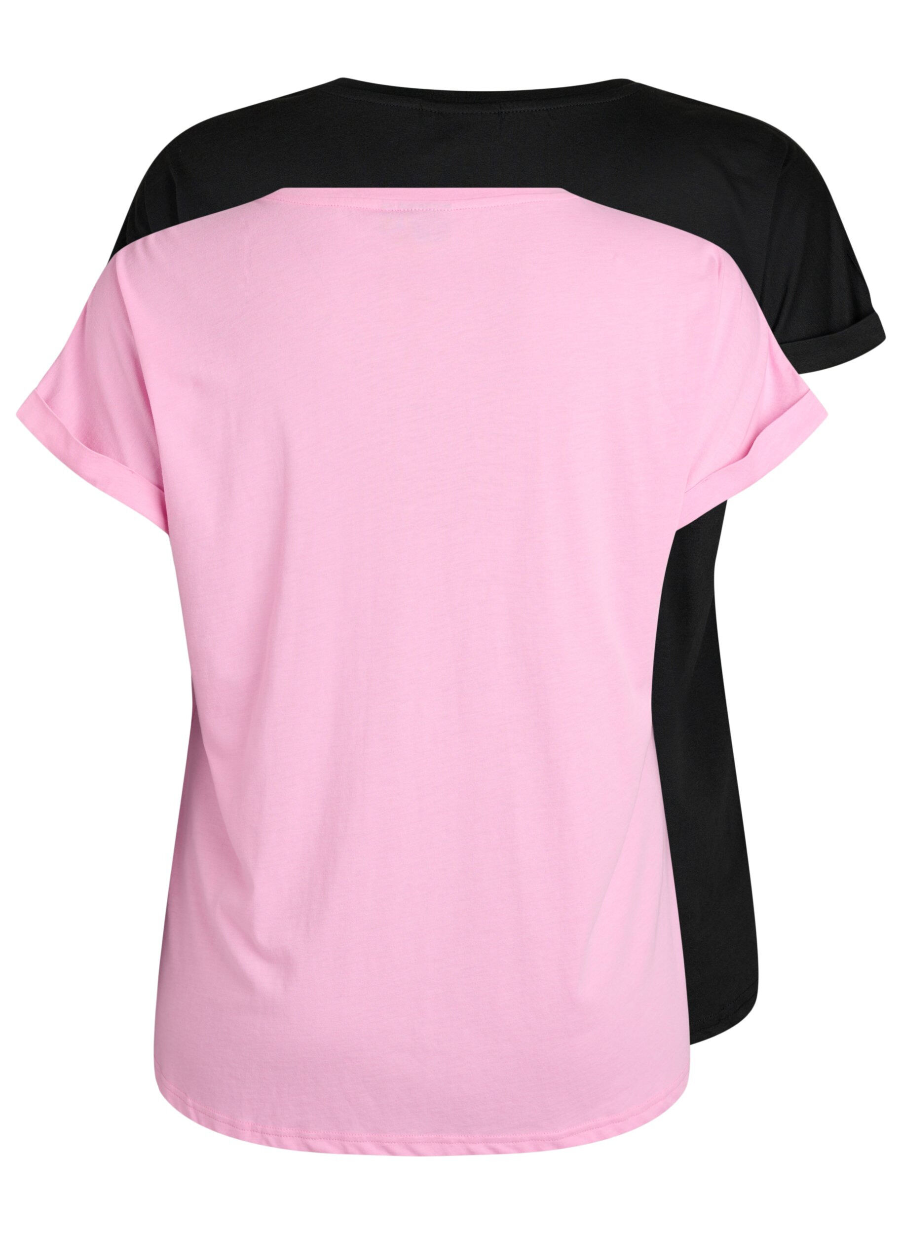Zizzi 2-pack kort&auml;rmade t-shirtar, Rosa, Packshot image number 1