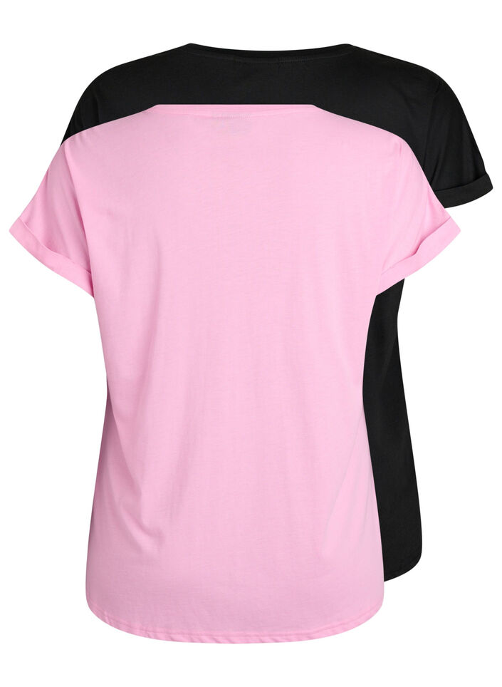 2-pack kort&auml;rmade t-shirtar, Rosa, Packshot image number 1