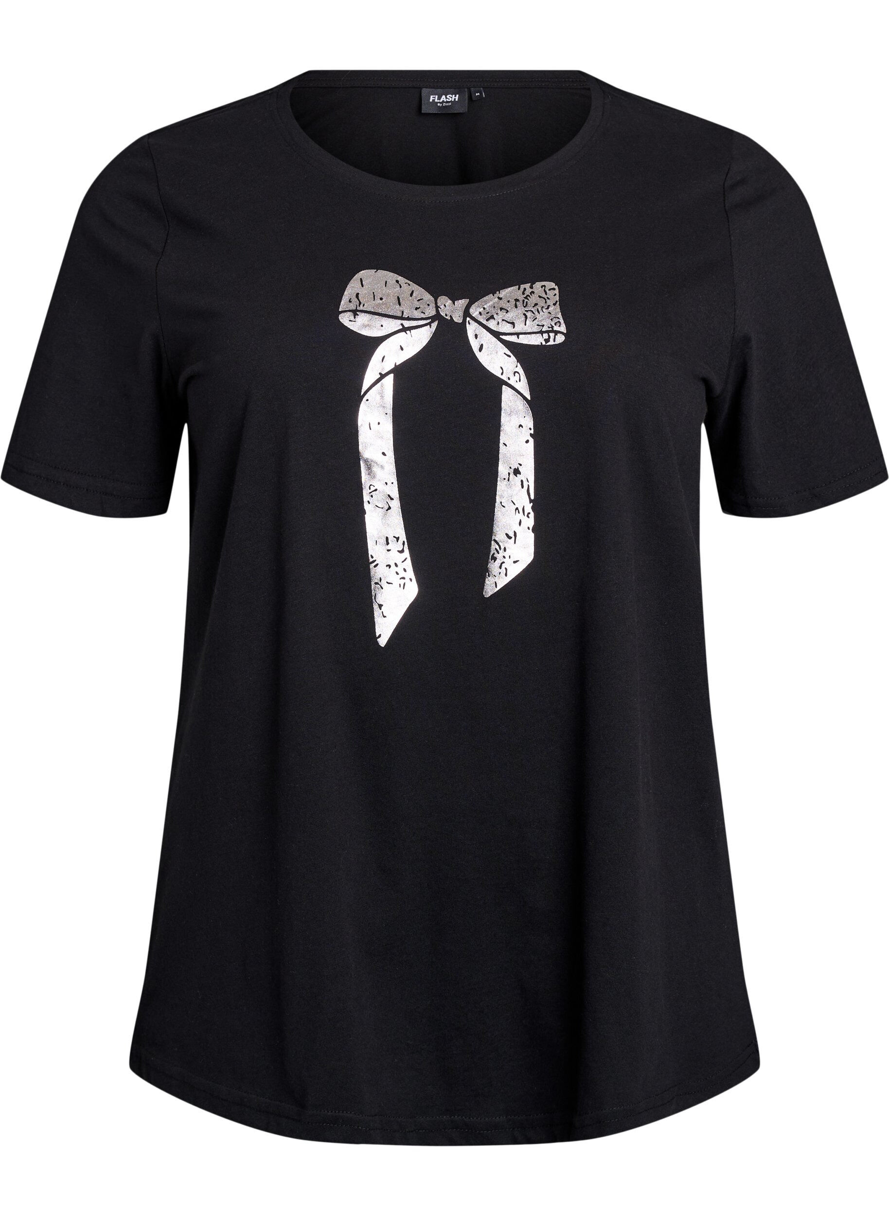 Zizzi T-shirt med tryck, Svart, Packshot image number 0