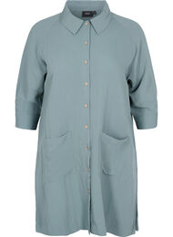 Lång viskosskjorta med fickor och 3/4-ärmar, Balsam Green
