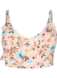Bikinitopp med blommigt tryck och volangdetaljer, Beige