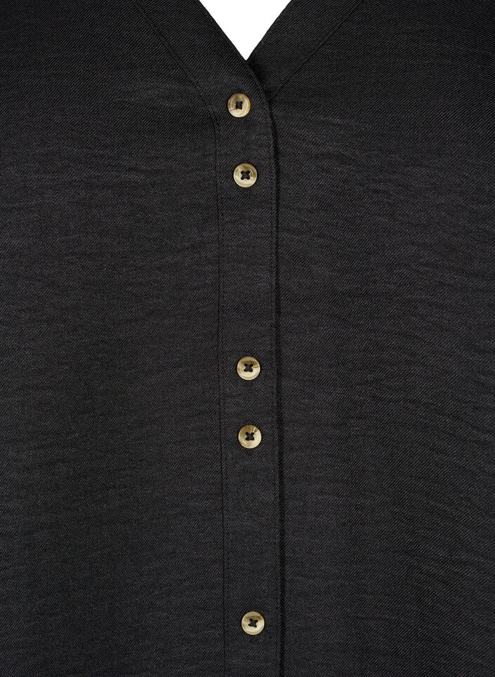 V-ringad skjortblus med korta &auml;rmar, Svart, Packshot image number 2
