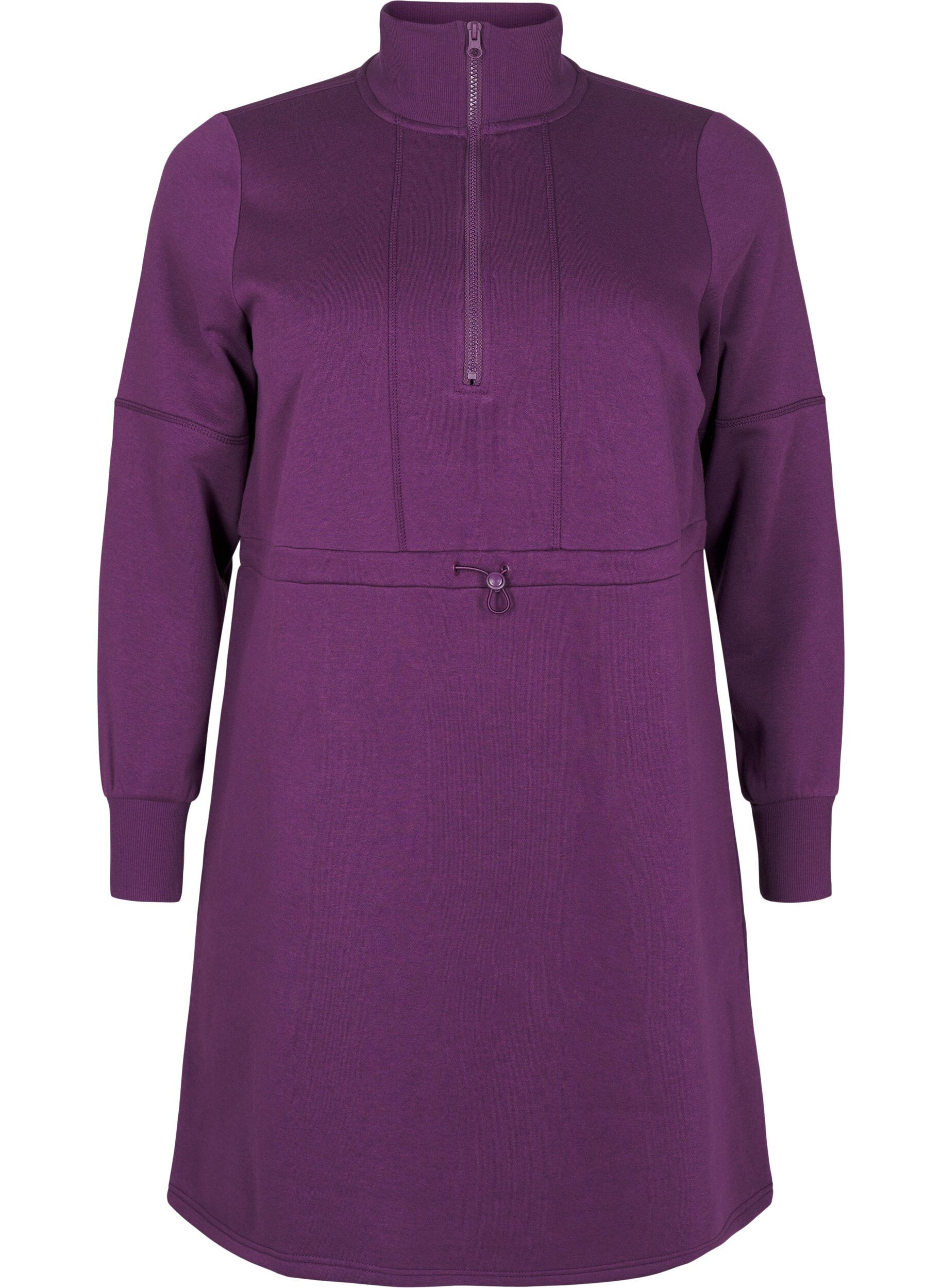 Zizzi Kort sweatshirtkl&auml;nning med h&ouml;g hals och justerbar midja, Deep Purple, Packshot image number 0