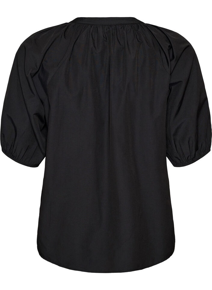 Skjortblus med kn&auml;ppning och knytsk&auml;rp, Svart, Packshot image number 1