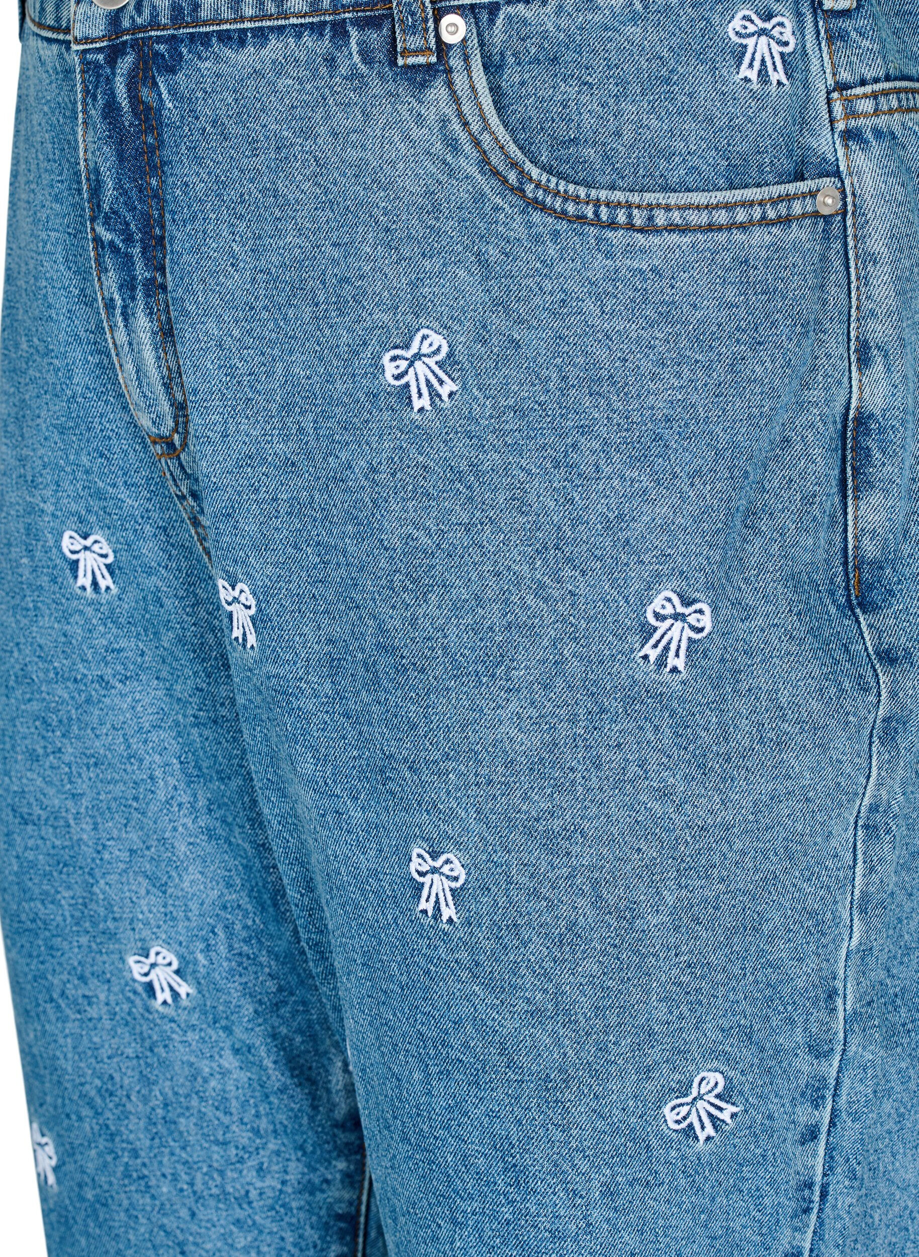 Zizzi Mille Mom Fit-jeans med broderier, Bl&aring;, Packshot image number 2