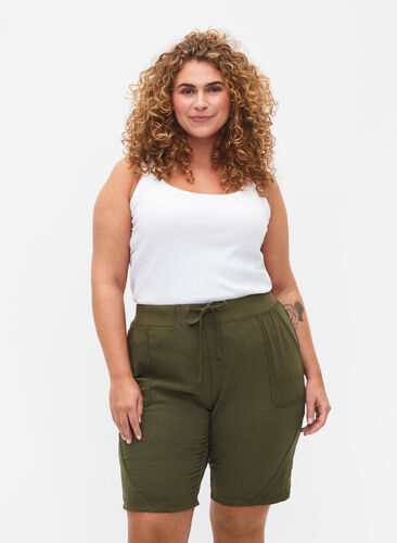 Lösa shorts i bomull med fickor, Ivy Green, Model image number 0