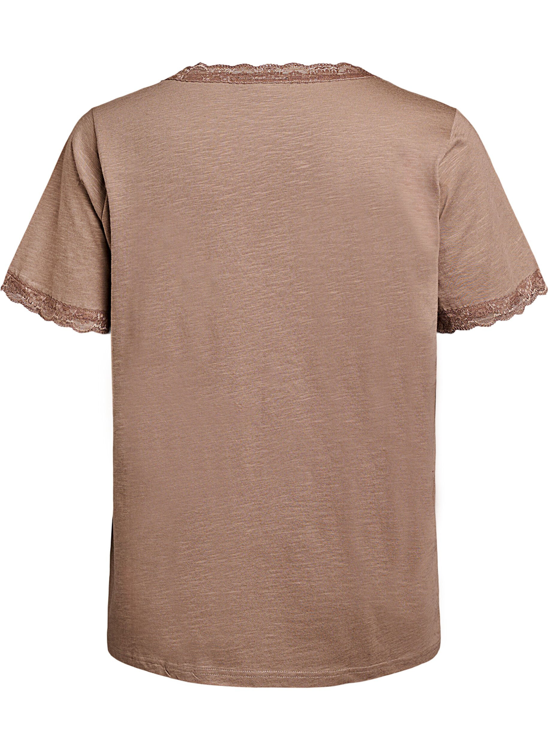 Zizzi T-shirt med spetskant, Brun, Packshot image number 1