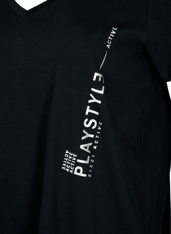 Tränings t-shirt i bomull med tryck, Black w. Playstyle, Packshot image number 2