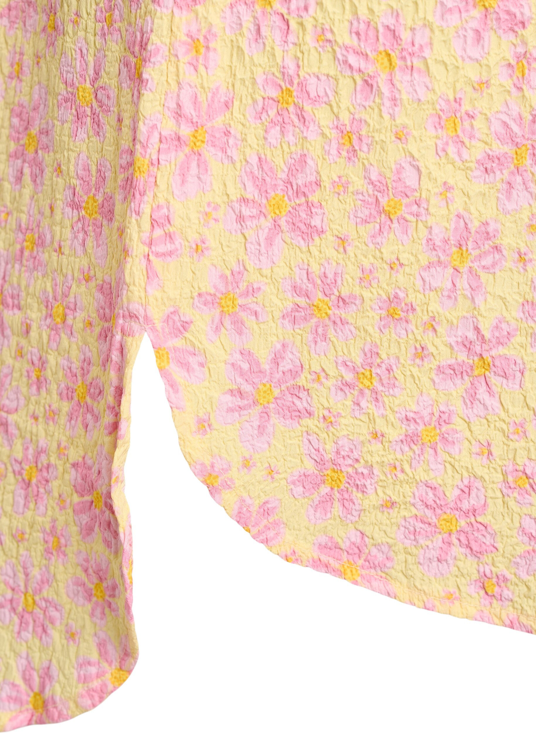 ZizziKort kl&auml;nning med krinklad textur och korta &auml;rmar, Gul, Packshot image number 3