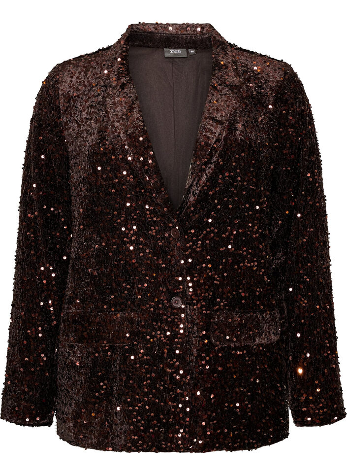 Blazer med paljetter, Brun, Packshot image number 0