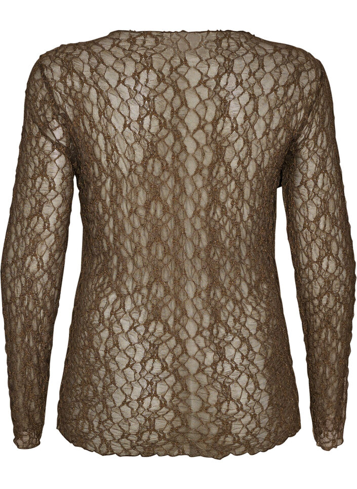 Blus i mesh med m&ouml;nster och glittertr&aring;d, Brun, Packshot image number 1