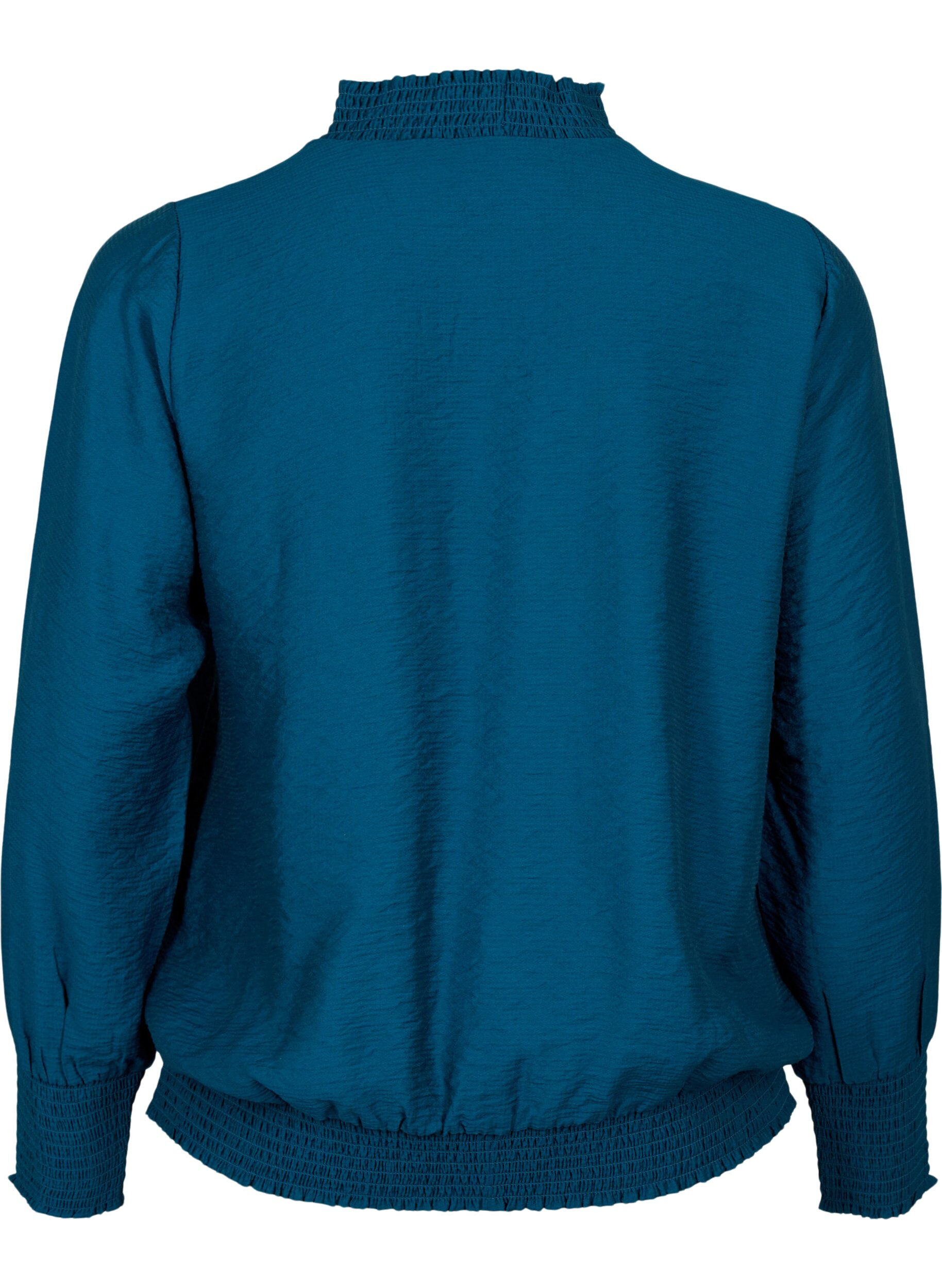 Zizzi Viskosblus med smock, Reflecting Pond, Packshot image number 1