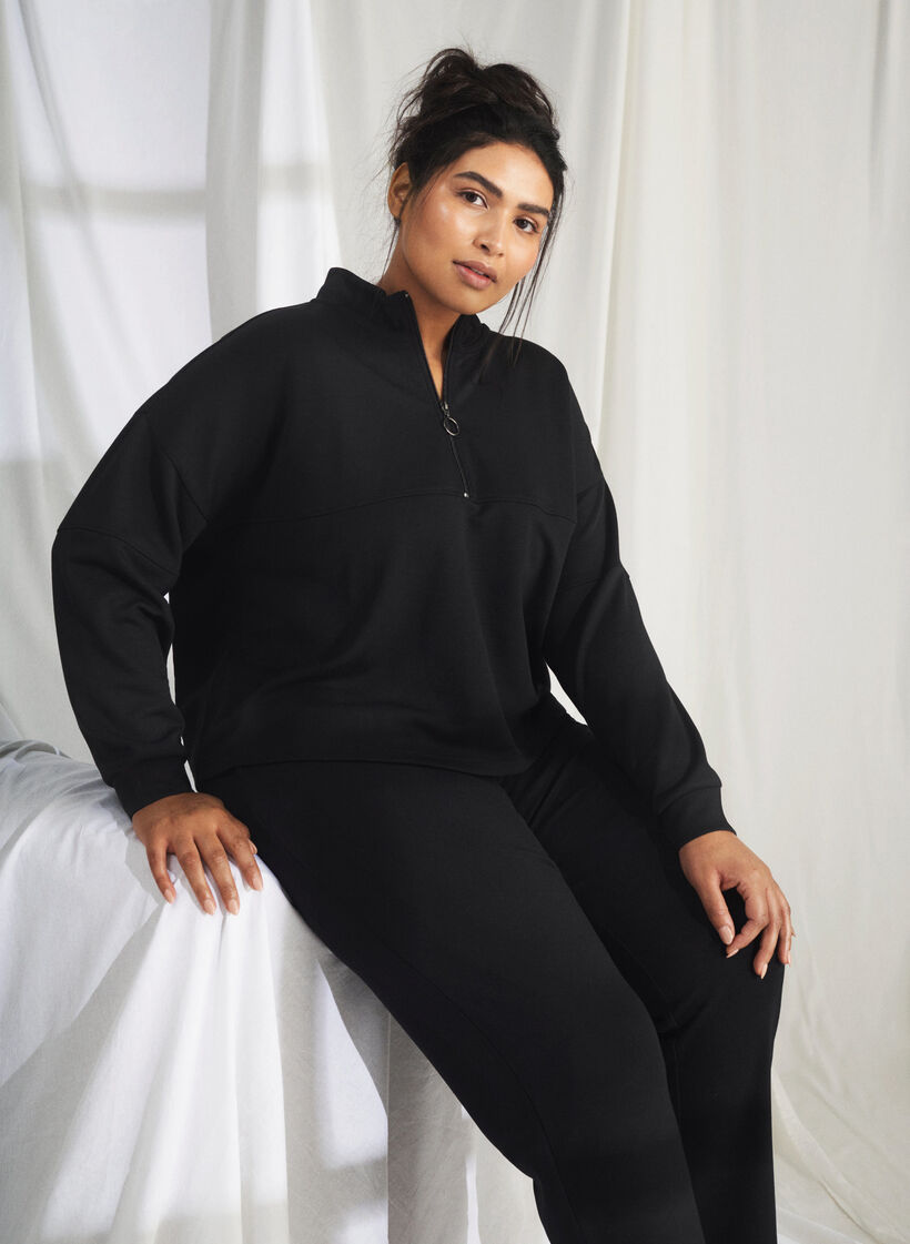 Sweatshirt i modalblandning hög hals, Black, Image