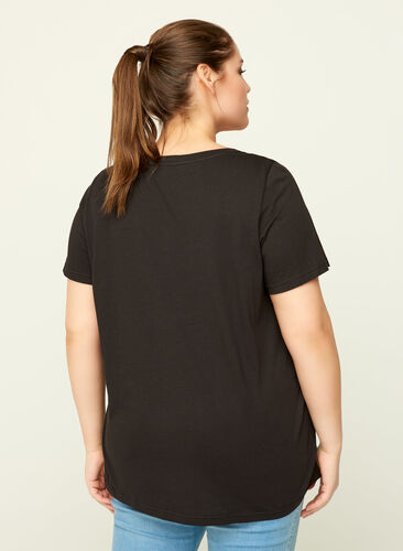 Bomulls t-shirt med tryck, Black, Model image number 1