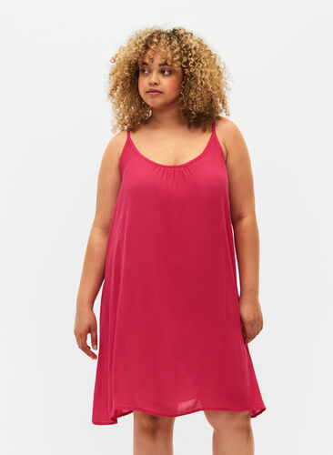Enfärgad slipklänning i viskos, Bright Rose, Model image number 0