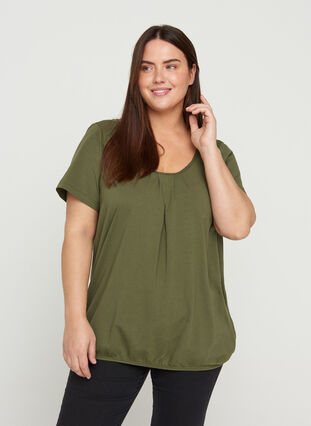 T-shirt med rund halsringning och spetskant, Ivy Green, Model image number 0