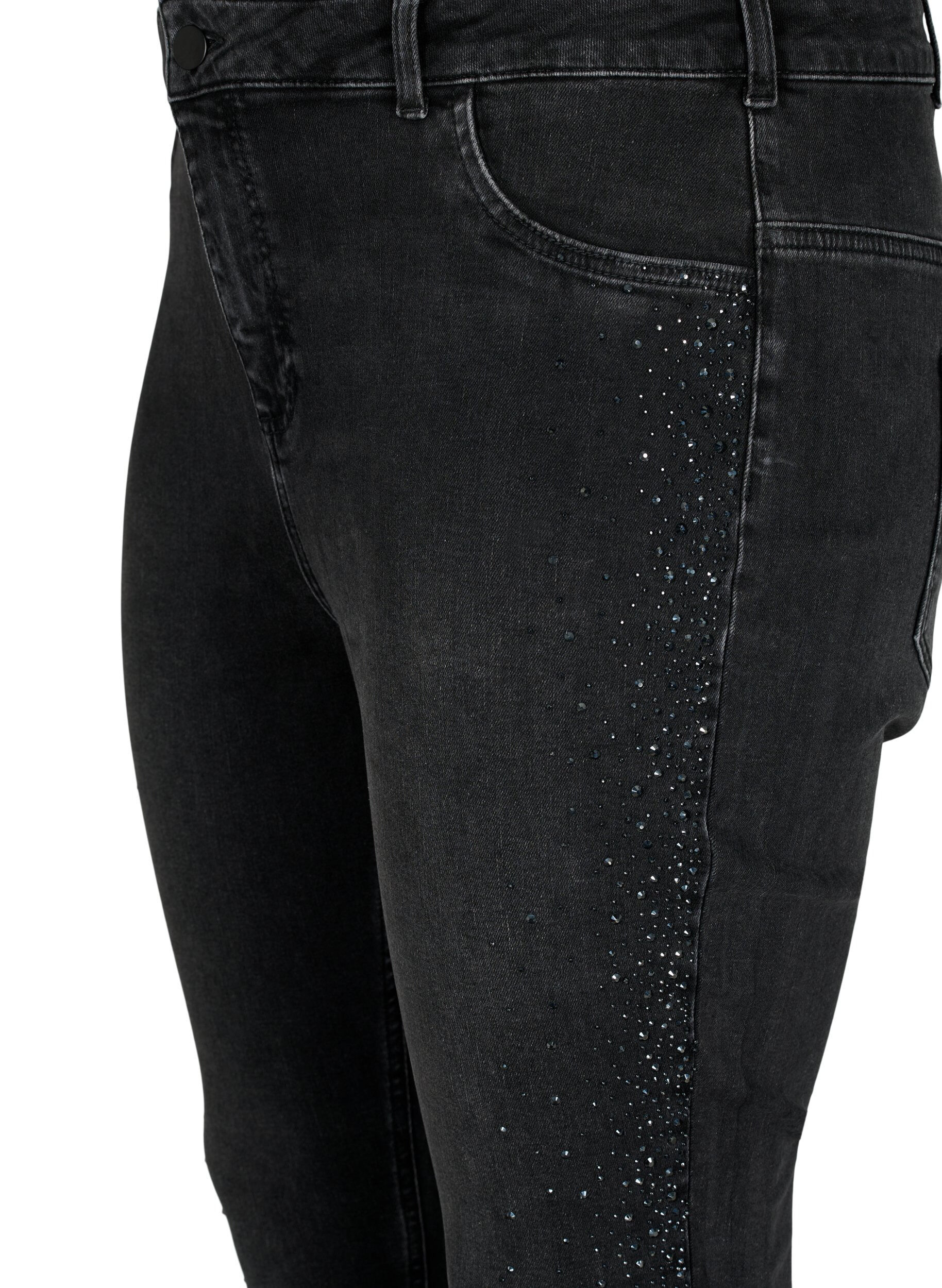 Zizzi Amy-jeans med h&ouml;g midja och strass, Grey Denim, Packshot image number 2