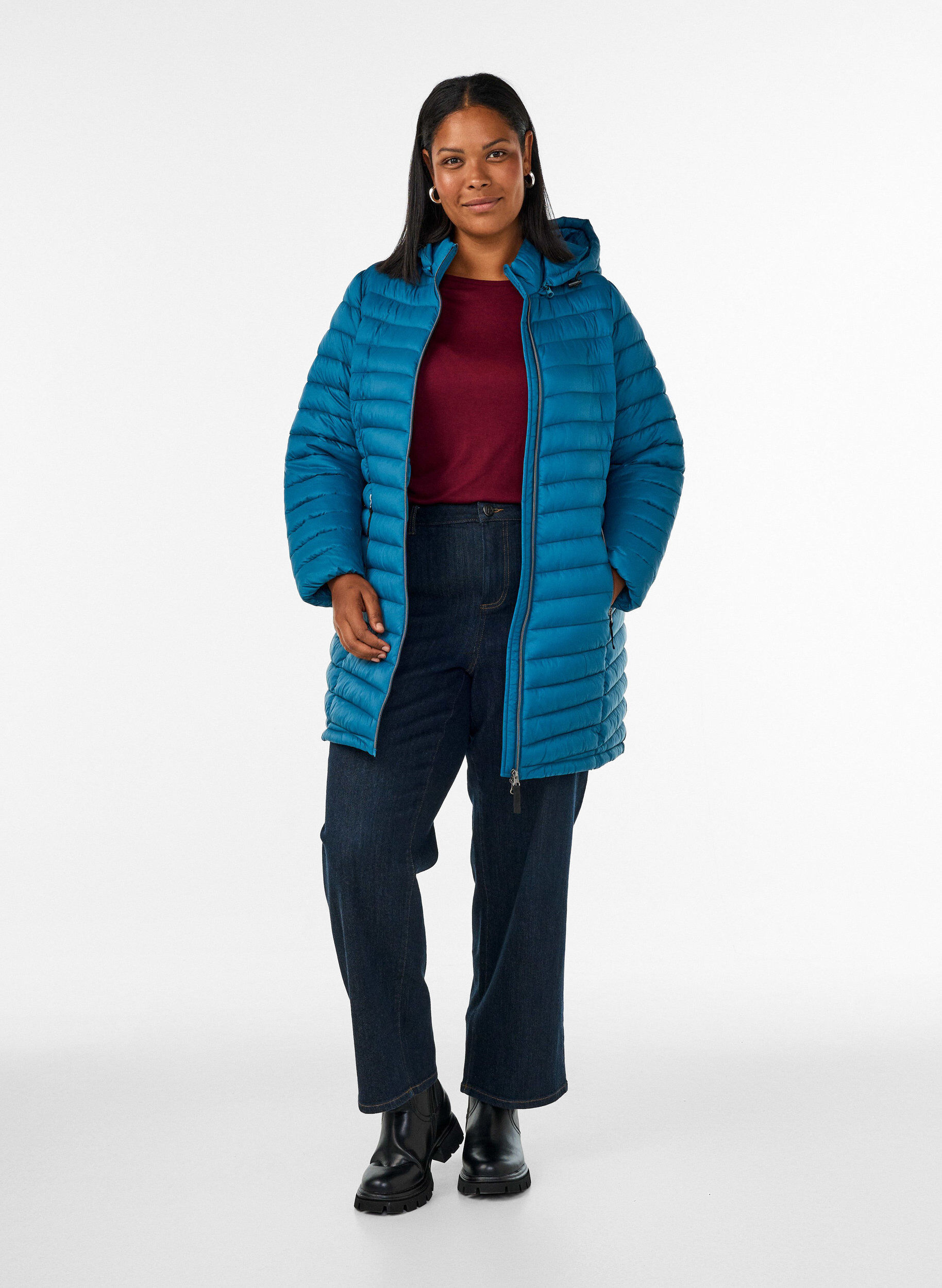 ZizziL&auml;ttviktsjacka med fickor och avtagbar huva, Bl&aring;, Model image number 1