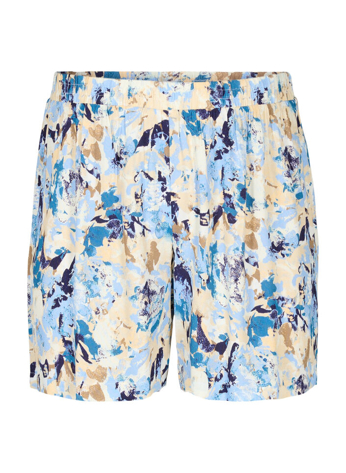 Löst sittande shorts i viskos, Blue Graphic AOP, Packshot image number 0