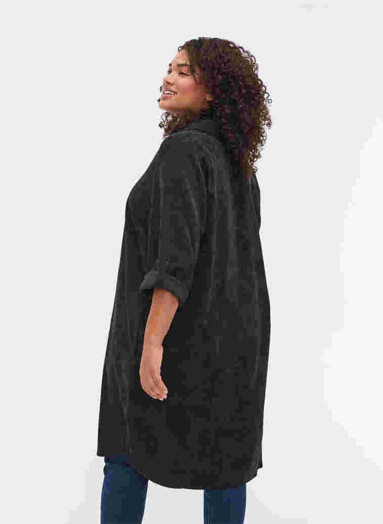 Sammetsklänning med 3/4 ärmar och knappar, Black, Model image number 1