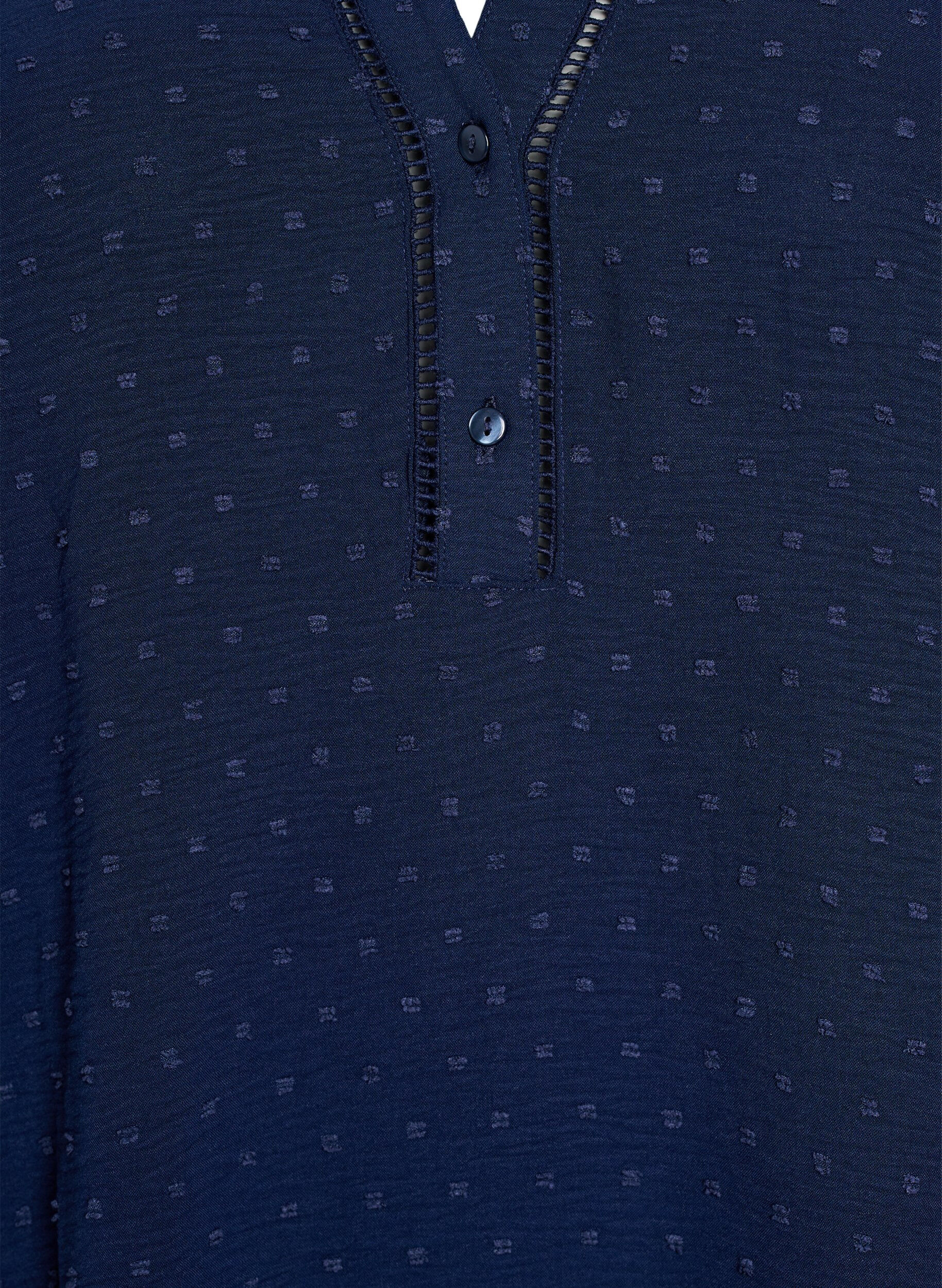 Zizzi Kort kl&auml;nning med volang&auml;rmar och prickigt tyg, Navy Blazer, Packshot image number 2