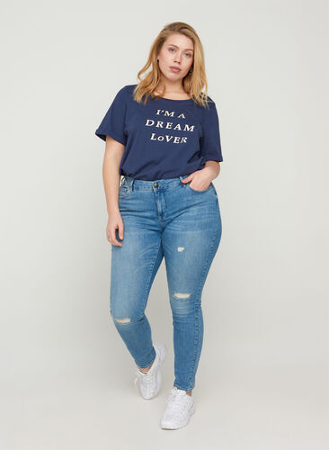 Extra slim Sanna jeans med slitna detaljer, Light blue denim, Model image number 0