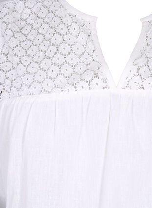 Klänning i bomullsblandning med linne och virkade detaljer, Bright White, Packshot image number 2
