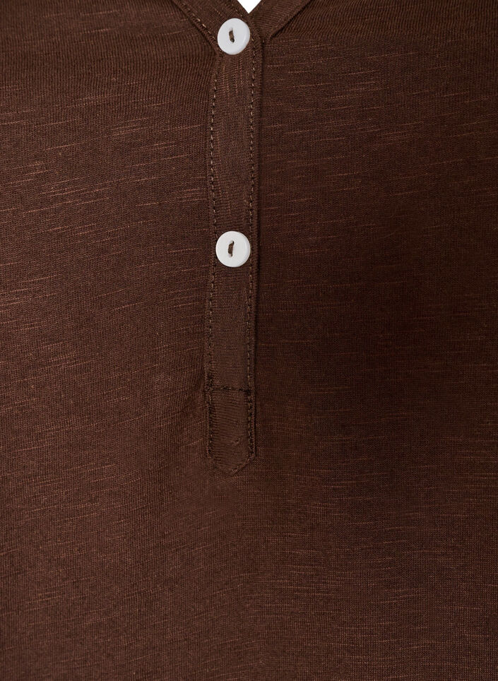 T-shirt med knappdetalj, Brun, Packshot image number 2