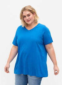 A-linjeskuren t-shirt med korta ärmar, French Blue, Model