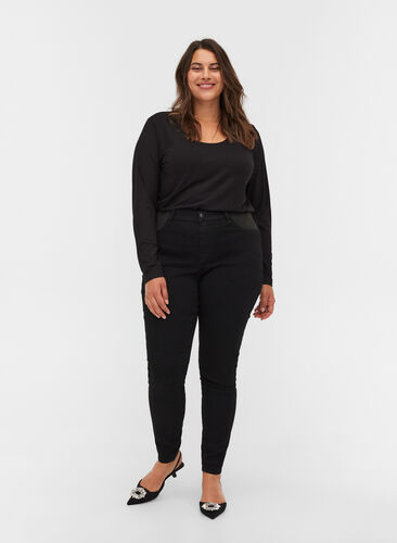 Superslim Amy jeans med resår i midjan, Black, Model image number 0