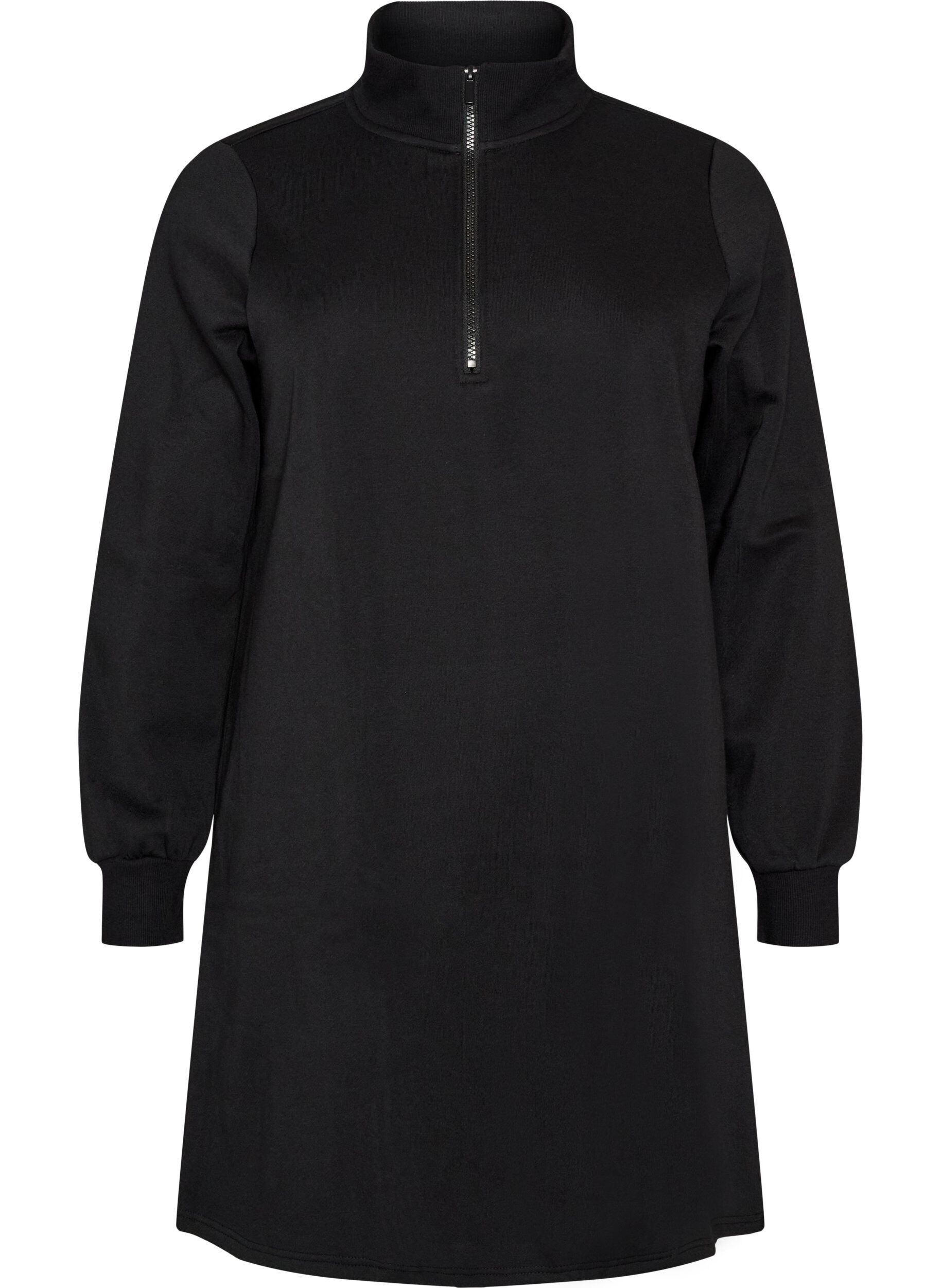 ZizziSweatshirtkl&auml;nning med h&ouml;g ribbad krage och dragkedja, Svart, Packshot image number 0