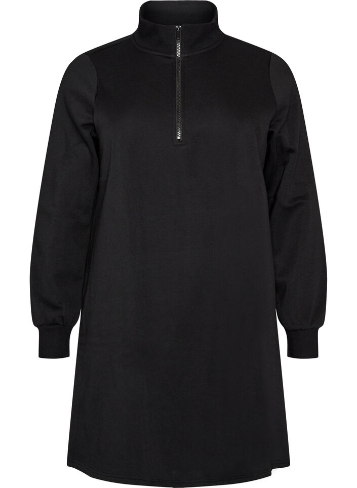 Sweatshirtkl&auml;nning med h&ouml;g ribbad krage och dragkedja, Svart, Packshot image number 0