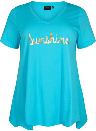 T-shirt i bomull med korta ärmar, Blue Atoll Sunshine, Packshot image number 0