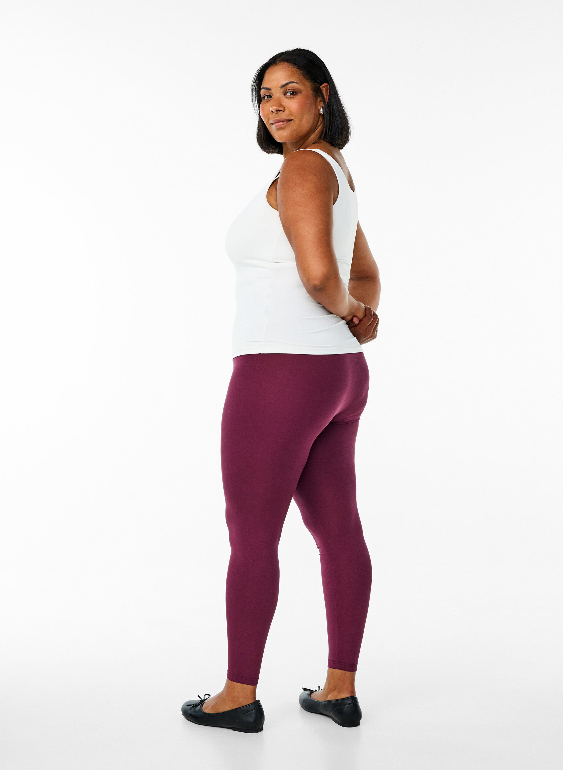 ZizziBasic leggings i viskos, M&ouml;rk Bordeaux, Model image number 2