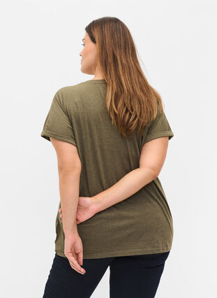 Kortärmad t-shirt med broderi anglaise, Ivy Green Mel., Model image number 1