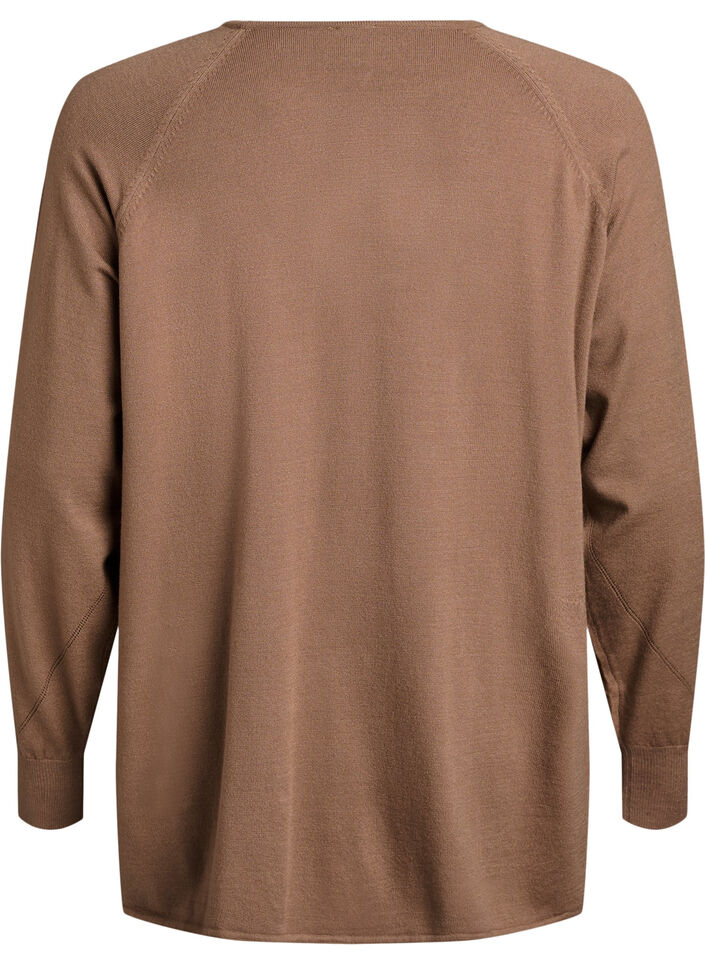 Stickad blus med rund hals och stickat m&ouml;nster, Brun, Packshot image number 1