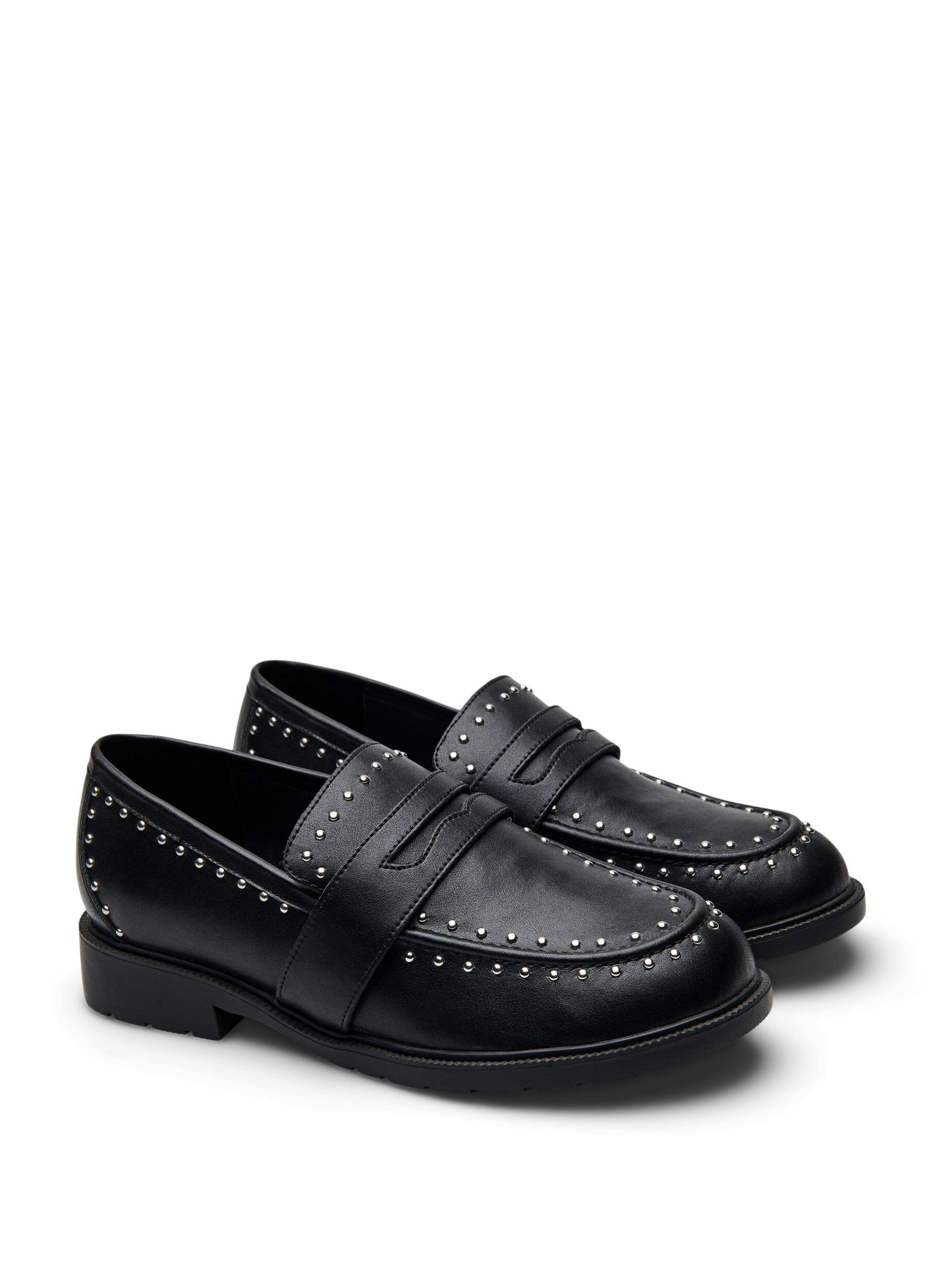 Zizzi Wide fit - Loafers i l&auml;der med nitar, Svart, Packshot image number 1