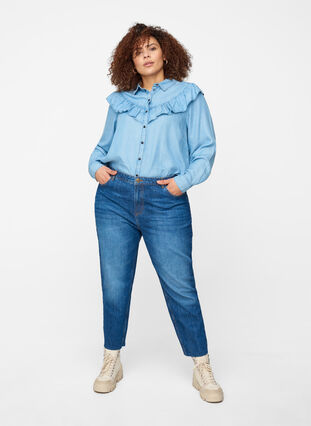 Croppade mom fit Mille jeans med lös passform, Blue Denim 5, Model image number 0