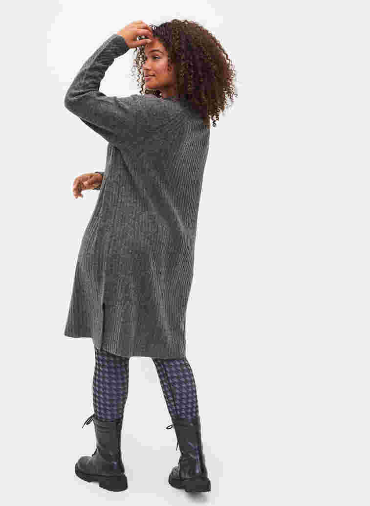 Stickad klänning i ribbstruktur, Dark Grey Melange, Model image number 1