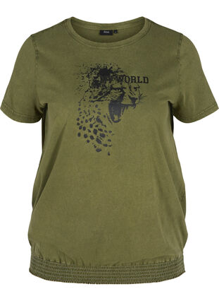 T-shirt med acid wash och smock, Ivy Green acid wash, Packshot image number 0
