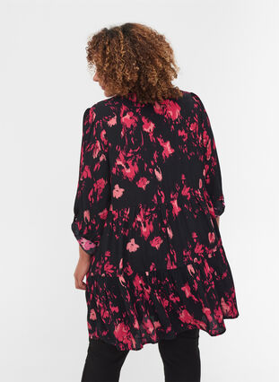 Långärmad tunika i viskos med dragkedja och mönster, Black Pink AOP, Model image number 1