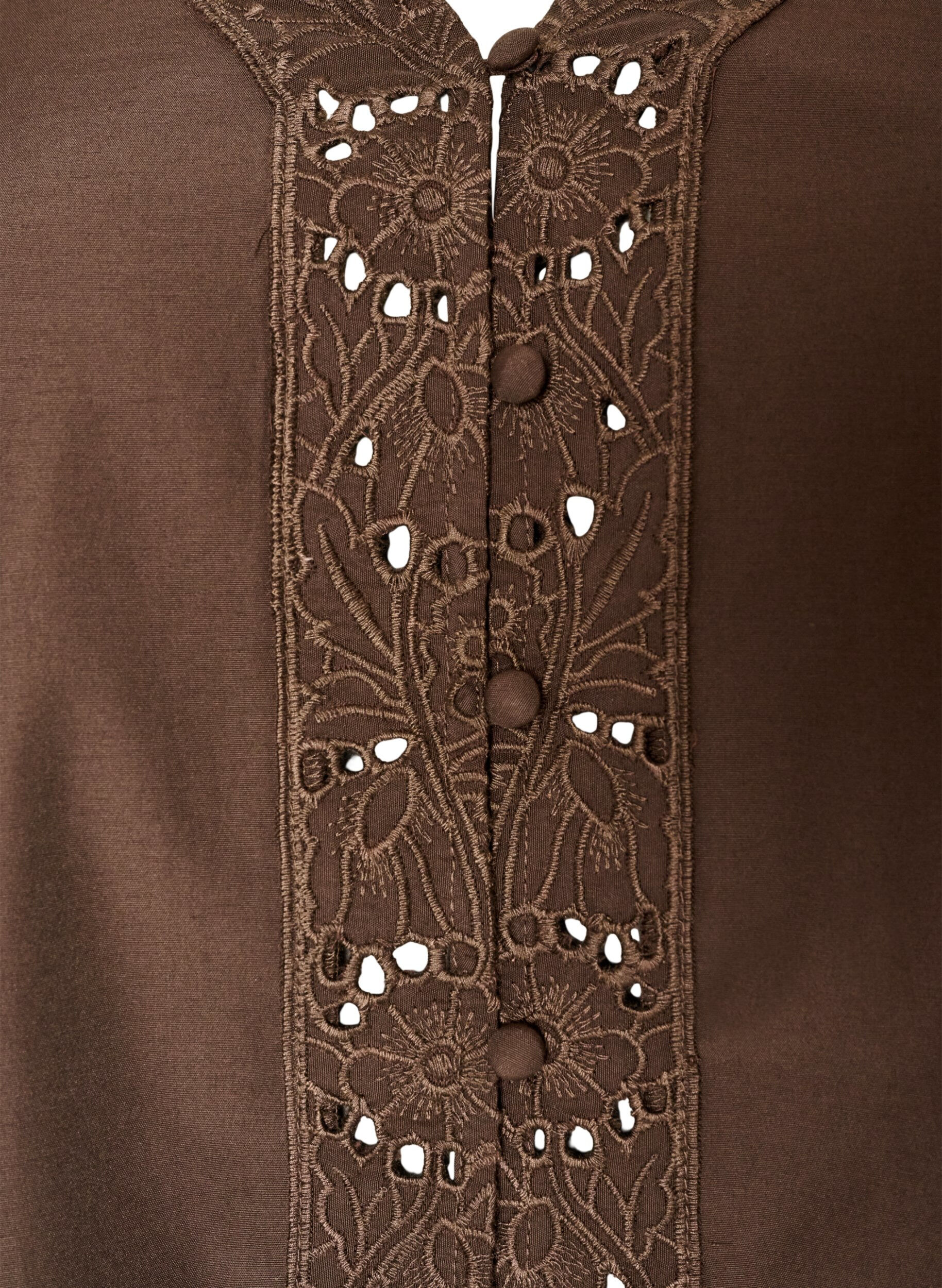 ZizziSkjortblus med broderie anglaise, Brun, Packshot image number 2