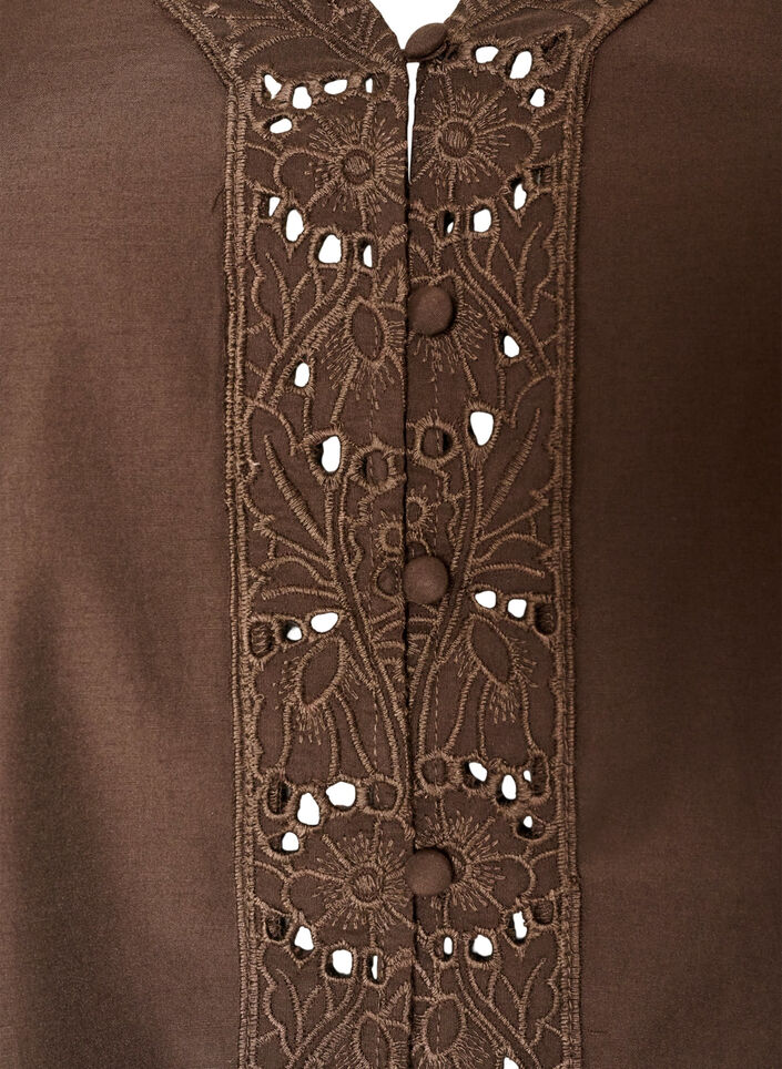 Skjortblus med broderie anglaise, Brun, Packshot image number 2