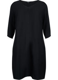 Ribbad klänning med trekvartsärm, Black