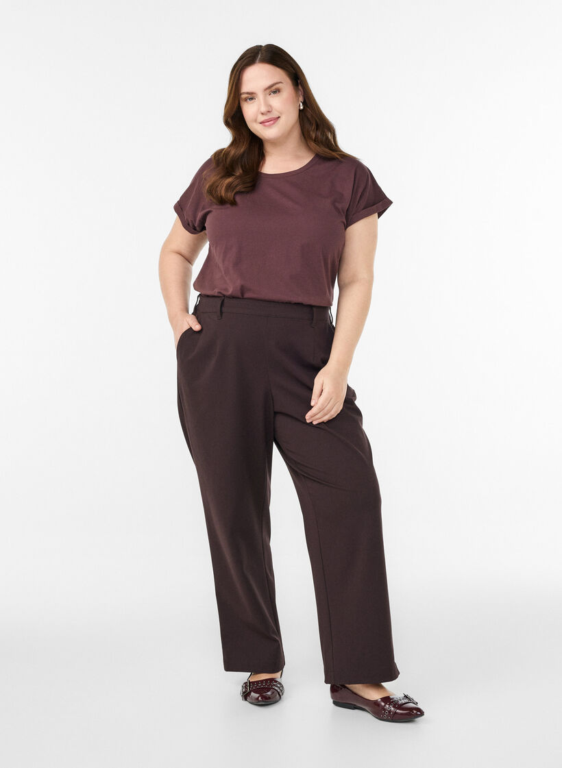 Kort&auml;rmad t-shirt i bomullsblandning, M&ouml;rk Bordeaux, Model image number 1