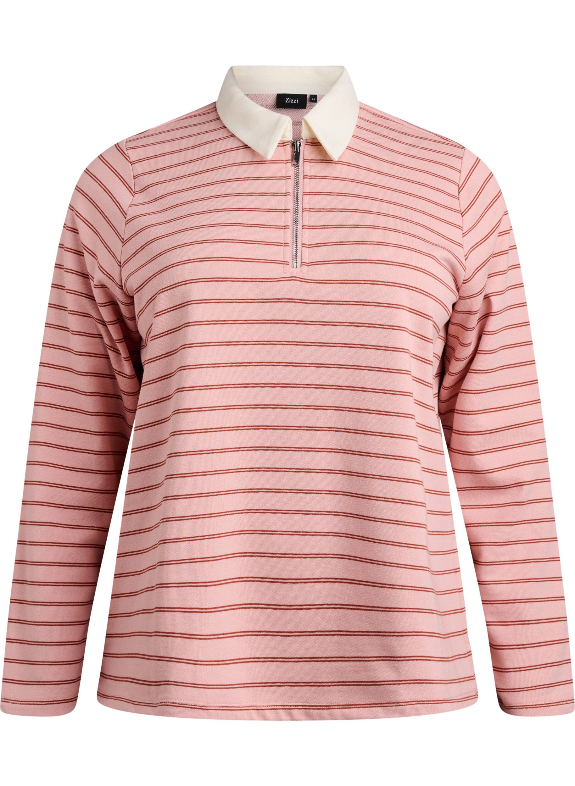 Zizzi Randig pik&eacute;tr&ouml;ja med dragkedja, Rosa, Packshot image number 0