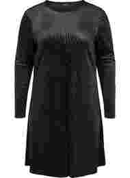 Glitterklänning i velour med långa ärmar, Black Silver Lurex